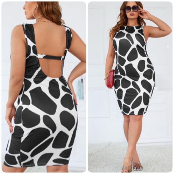 SHEIN Dresses & Skirts - SHEIN Curve Giraffe Print Black White Sleeveless Dress 3X Bodycon Form Fitting